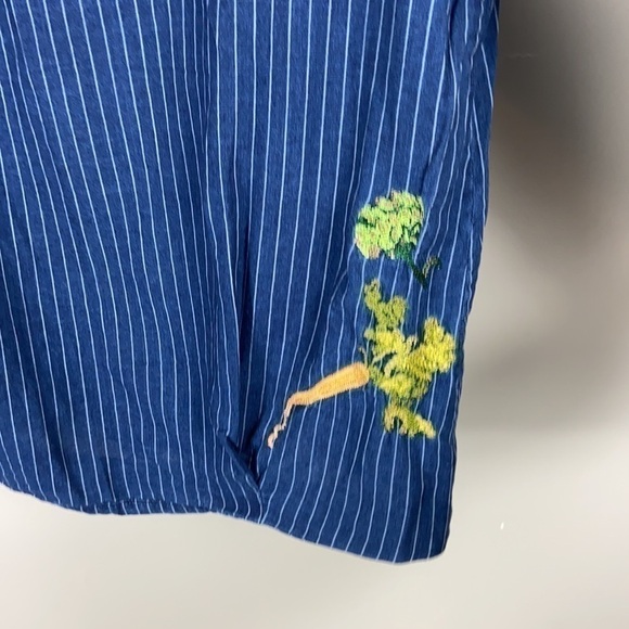 Zara Trafuluc Pinstripe Embroidered Veggies Chambray Top size S - Picture 8 of 13